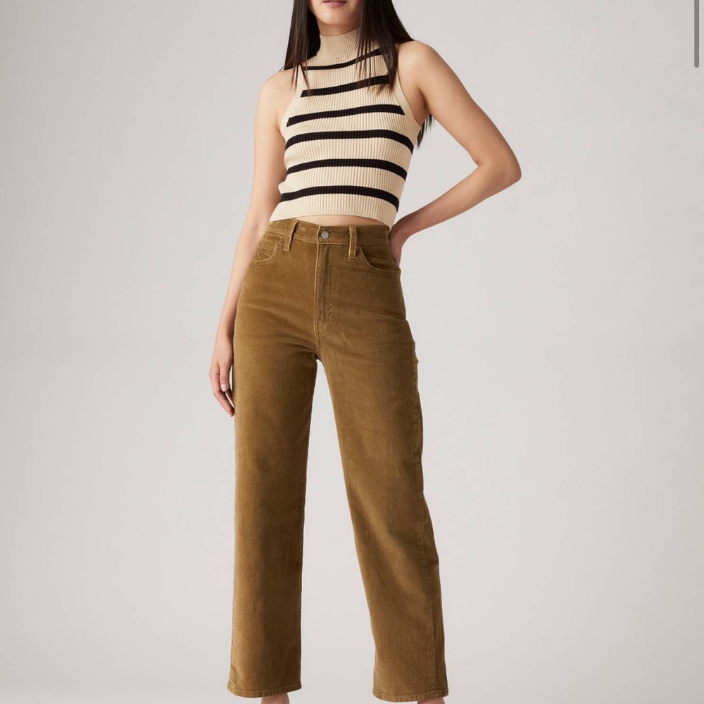 Tan Corduroy Levi Ribcage Straight Ankle